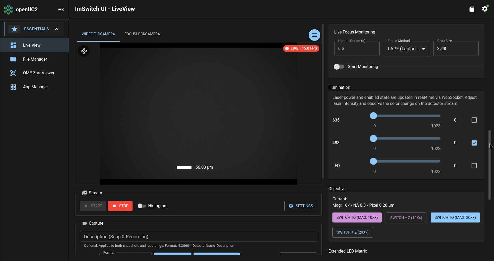ImSwitch app: Live View page: Illumination section